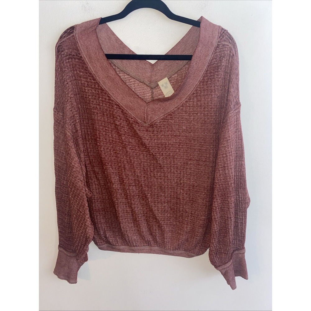 We The Free People South Side Thermal Top Size XS Burgundy Oversized Boho